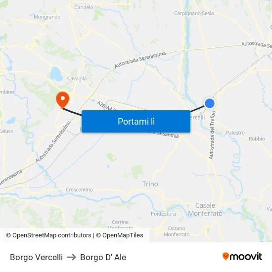 Borgo Vercelli to Borgo D' Ale map