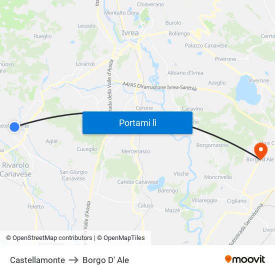 Castellamonte to Borgo D' Ale map