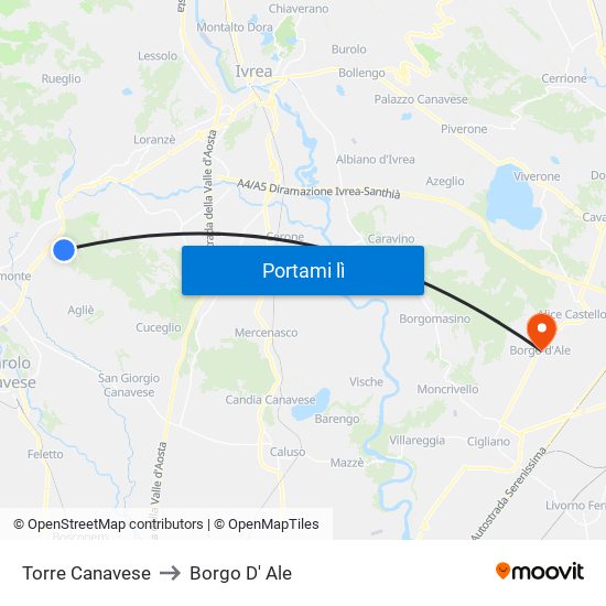 Torre Canavese to Borgo D' Ale map