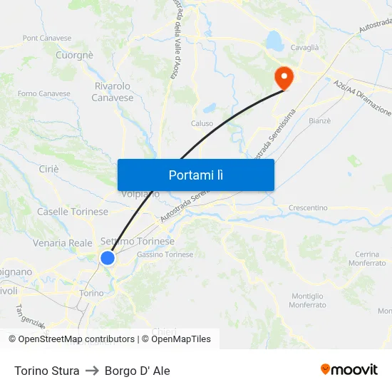 Torino Stura to Borgo D' Ale map