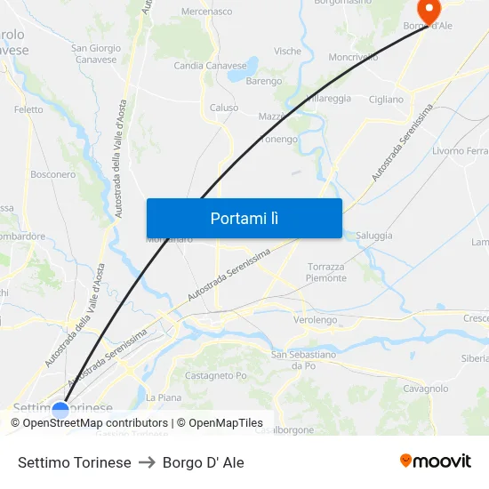 Settimo Torinese to Borgo D' Ale map