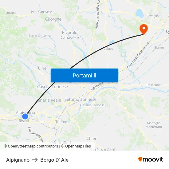Alpignano to Borgo D' Ale map