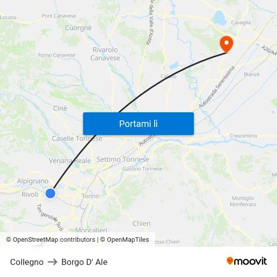 Collegno to Borgo D' Ale map