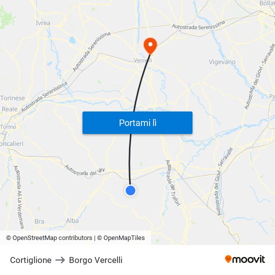 Cortiglione to Borgo Vercelli map