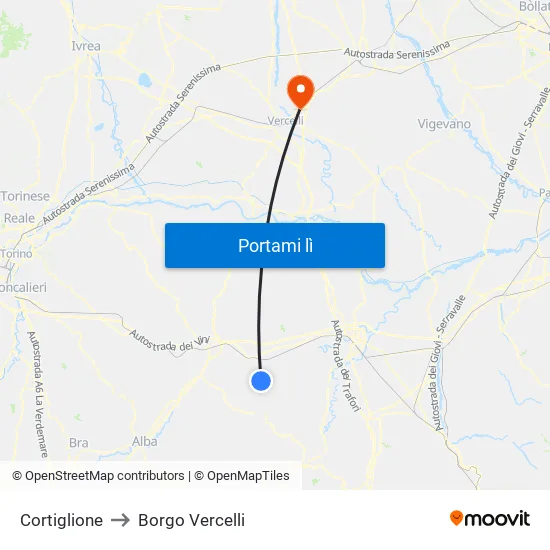 Cortiglione to Borgo Vercelli map
