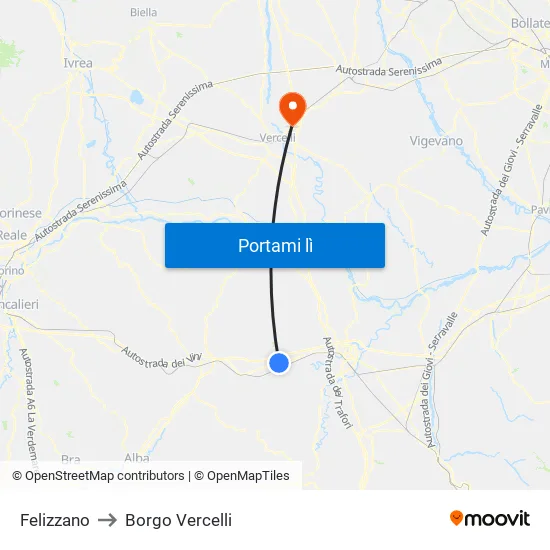 Felizzano to Borgo Vercelli map