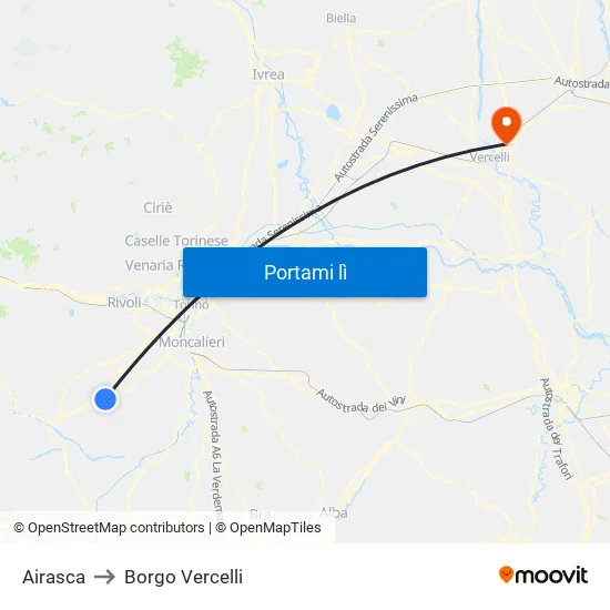 Airasca to Borgo Vercelli map
