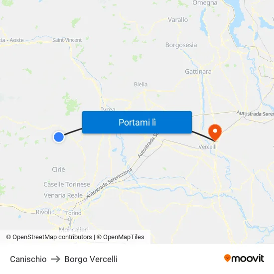 Canischio to Borgo Vercelli map