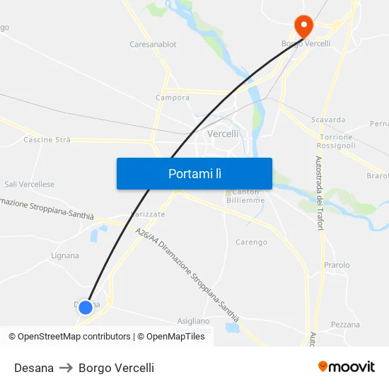 Desana to Borgo Vercelli map