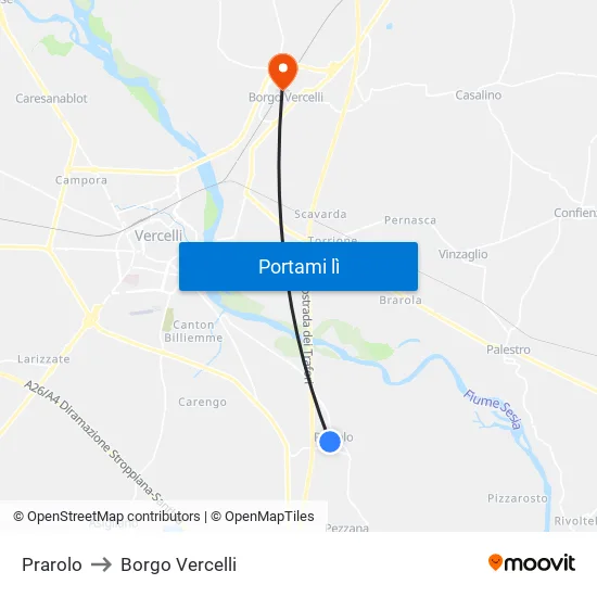 Prarolo to Borgo Vercelli map
