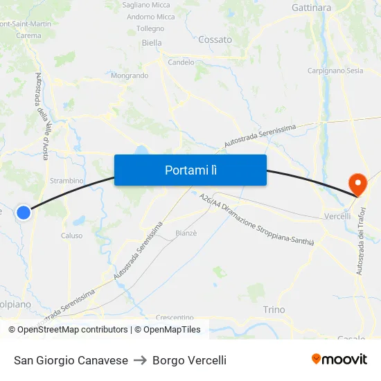San Giorgio Canavese to Borgo Vercelli map
