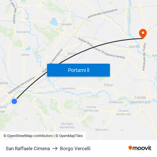 San Raffaele Cimena to Borgo Vercelli map