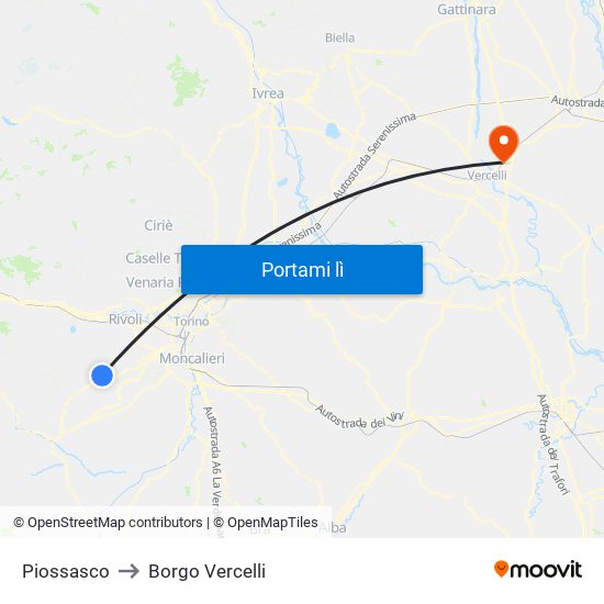 Piossasco to Borgo Vercelli map