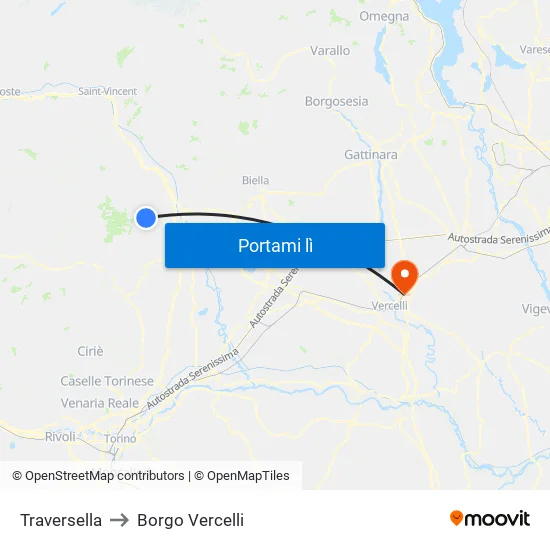 Traversella to Borgo Vercelli map