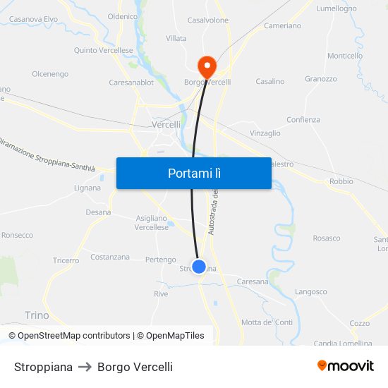 Stroppiana to Borgo Vercelli map