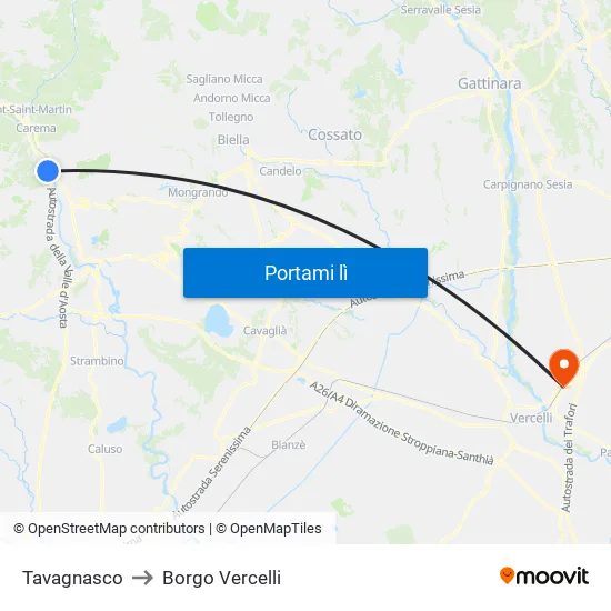 Tavagnasco to Borgo Vercelli map