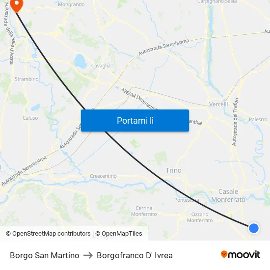 Borgo San Martino to Borgofranco D' Ivrea map