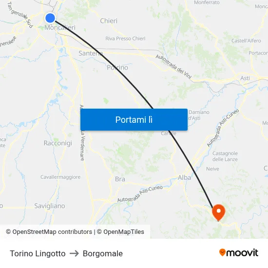 Torino Lingotto to Borgomale map