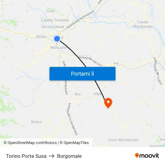 Torino Porta Susa to Borgomale map