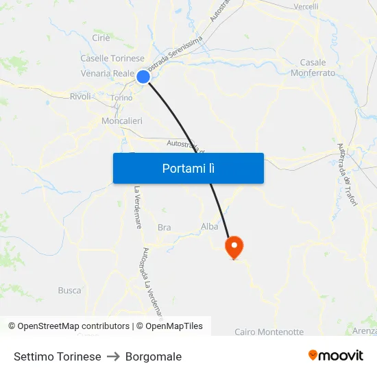 Settimo Torinese to Borgomale map