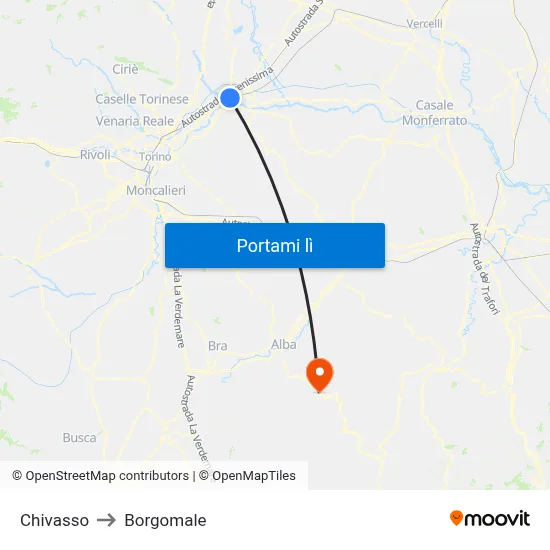 Chivasso to Borgomale map