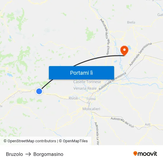Bruzolo to Borgomasino map