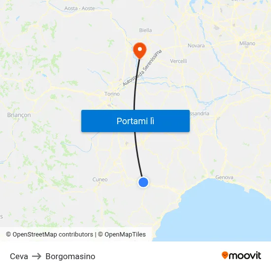 Ceva to Borgomasino map