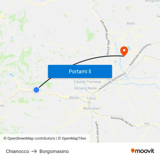 Chianocco to Borgomasino map