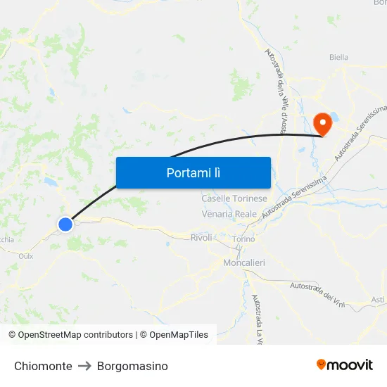 Chiomonte to Borgomasino map