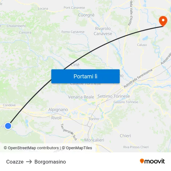 Coazze to Borgomasino map