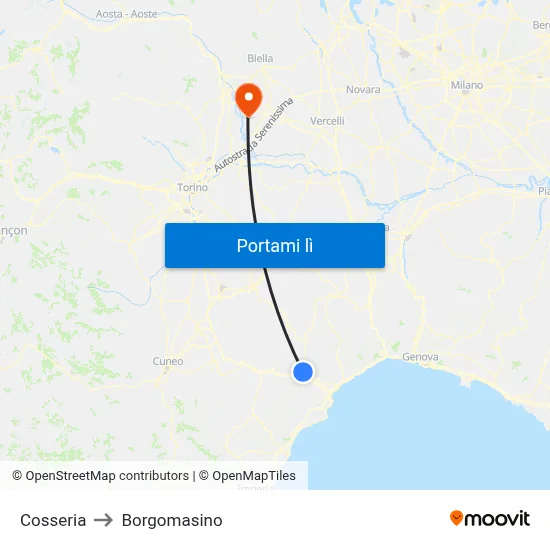 Cosseria to Borgomasino map