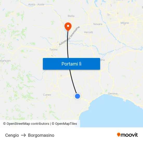 Cengio to Borgomasino map
