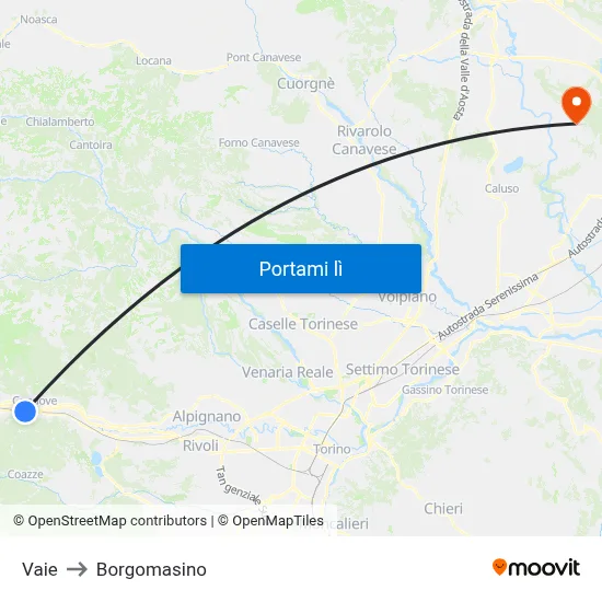 Vaie to Borgomasino map