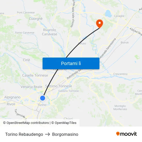 Torino Rebaudengo to Borgomasino map