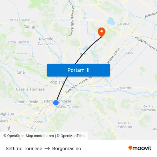 Settimo Torinese to Borgomasino map