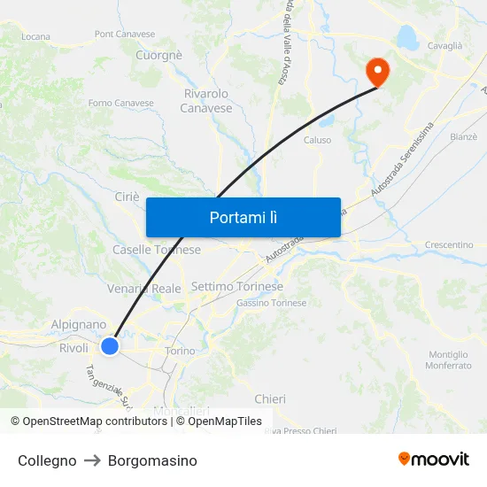 Collegno to Borgomasino map