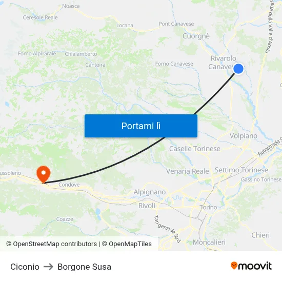 Ciconio to Borgone Susa map