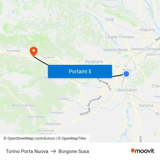 Torino Porta Nuova to Borgone Susa map