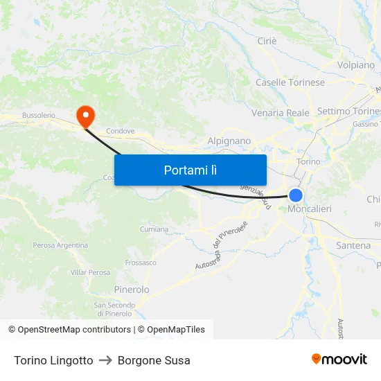 Torino Lingotto to Borgone Susa map
