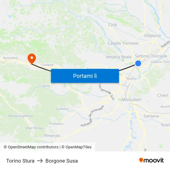 Torino Stura to Borgone Susa map