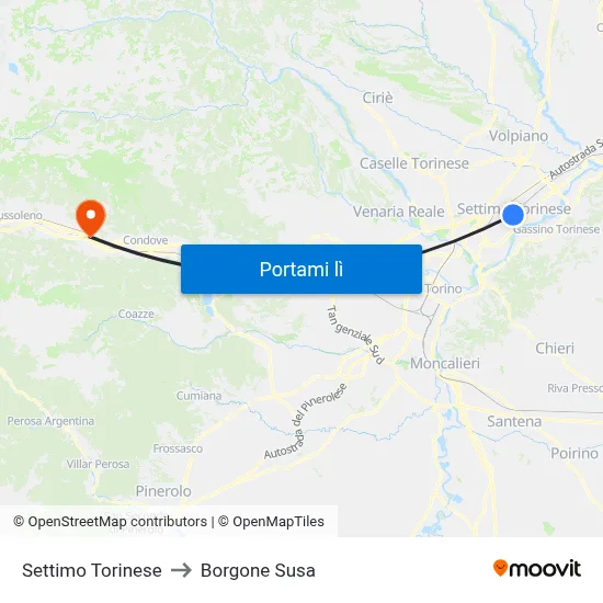 Settimo Torinese to Borgone Susa map