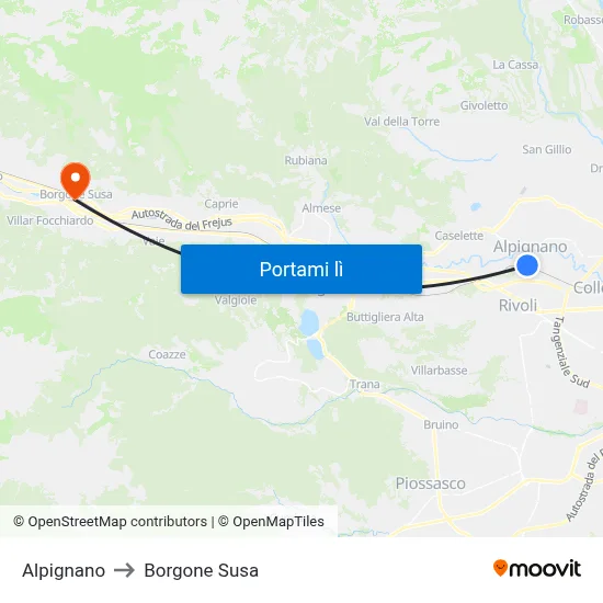 Alpignano to Borgone Susa map