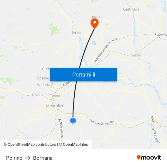 Poirino to Borriana map