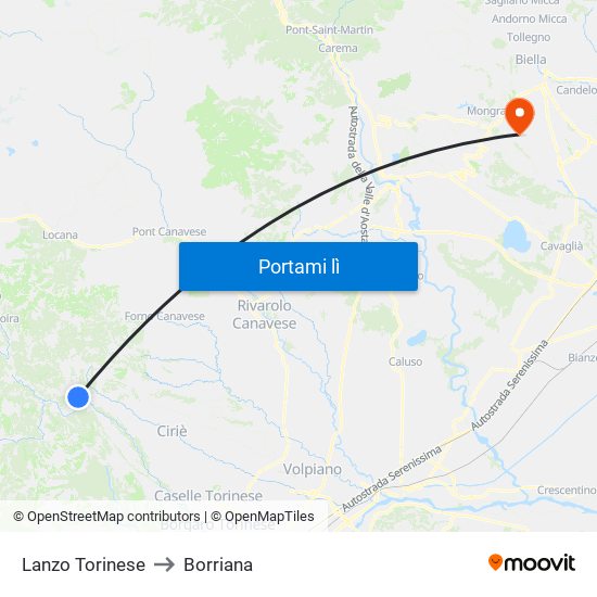 Lanzo Torinese to Borriana map