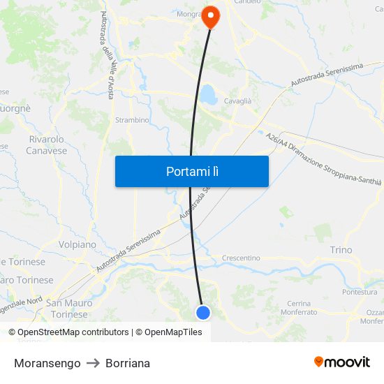 Moransengo to Borriana map