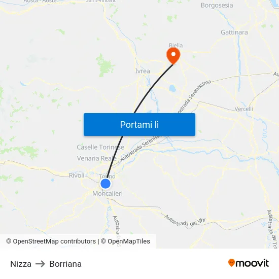 Nizza to Borriana map