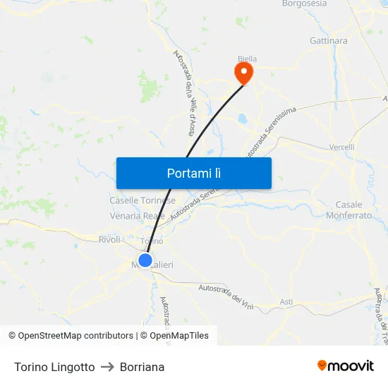 Torino Lingotto to Borriana map