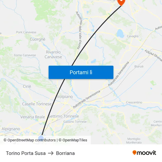 Torino Porta Susa to Borriana map