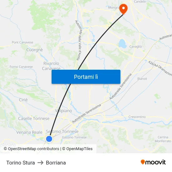 Torino Stura to Borriana map