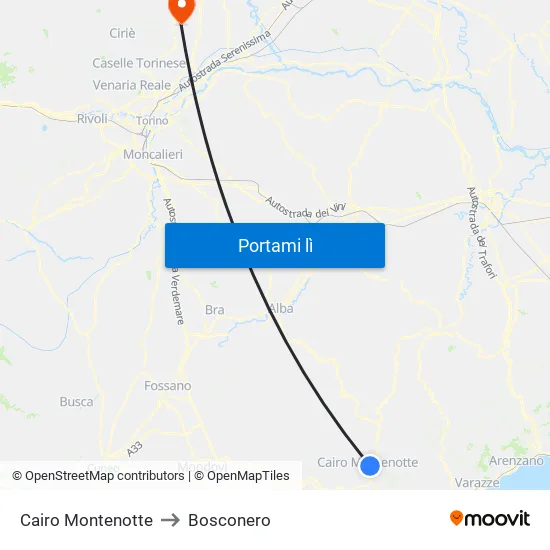 Cairo Montenotte to Bosconero map